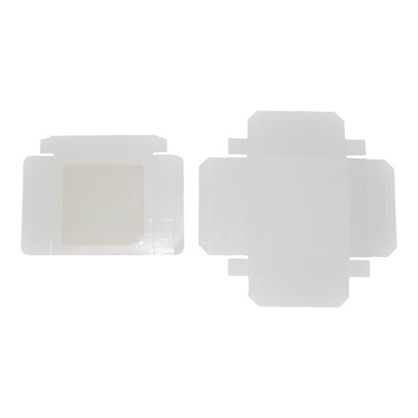 155mm Square Two Piece Cookie and Dessert Box with Clear Window and Slide in Tray - Gloss White - PackQueen