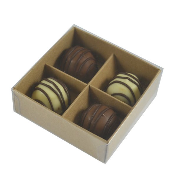 4 Pack Chocolate Box with Clear Lid - Paperboard (285gsm) (Base, Insert & Clear Lid) - PackQueen