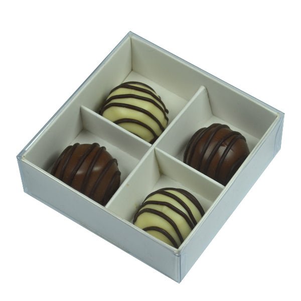 4 Pack Chocolate Box with Clear Lid - Paperboard (285gsm) (Base, Insert & Clear Lid) - PackQueen