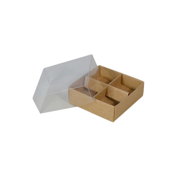 4 Pack Chocolate Box with Clear Lid - Paperboard (285gsm) (Base, Insert & Clear Lid)