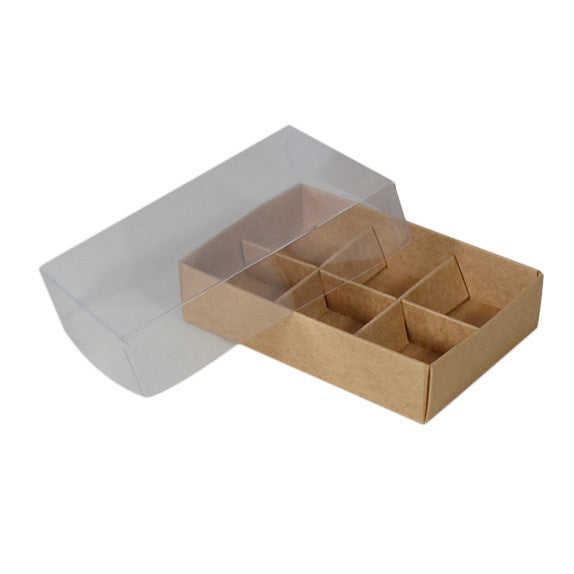 6 Pack Chocolate Box with Clear Lid - Paperboard (285gsm) (Base, Insert & Clear Lid)