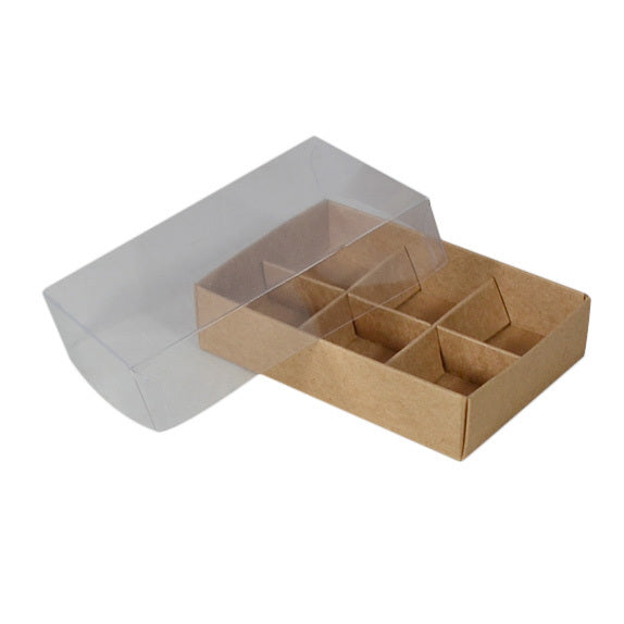 6 Pack Chocolate Box with Clear Lid - Paperboard (Base, Insert & Clear Lid)
