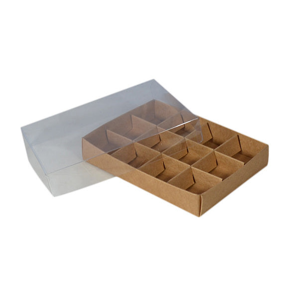 12 Pack Chocolate Box with Clear Lid - Paperboard (285gsm) (Base, Insert & Clear Lid)