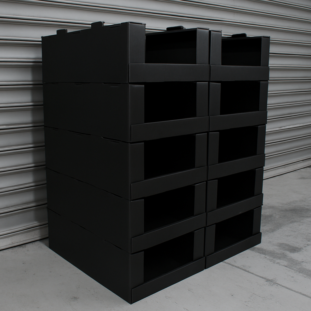 Corflute Stackable Pick Bin Boxes Black - Standard Size