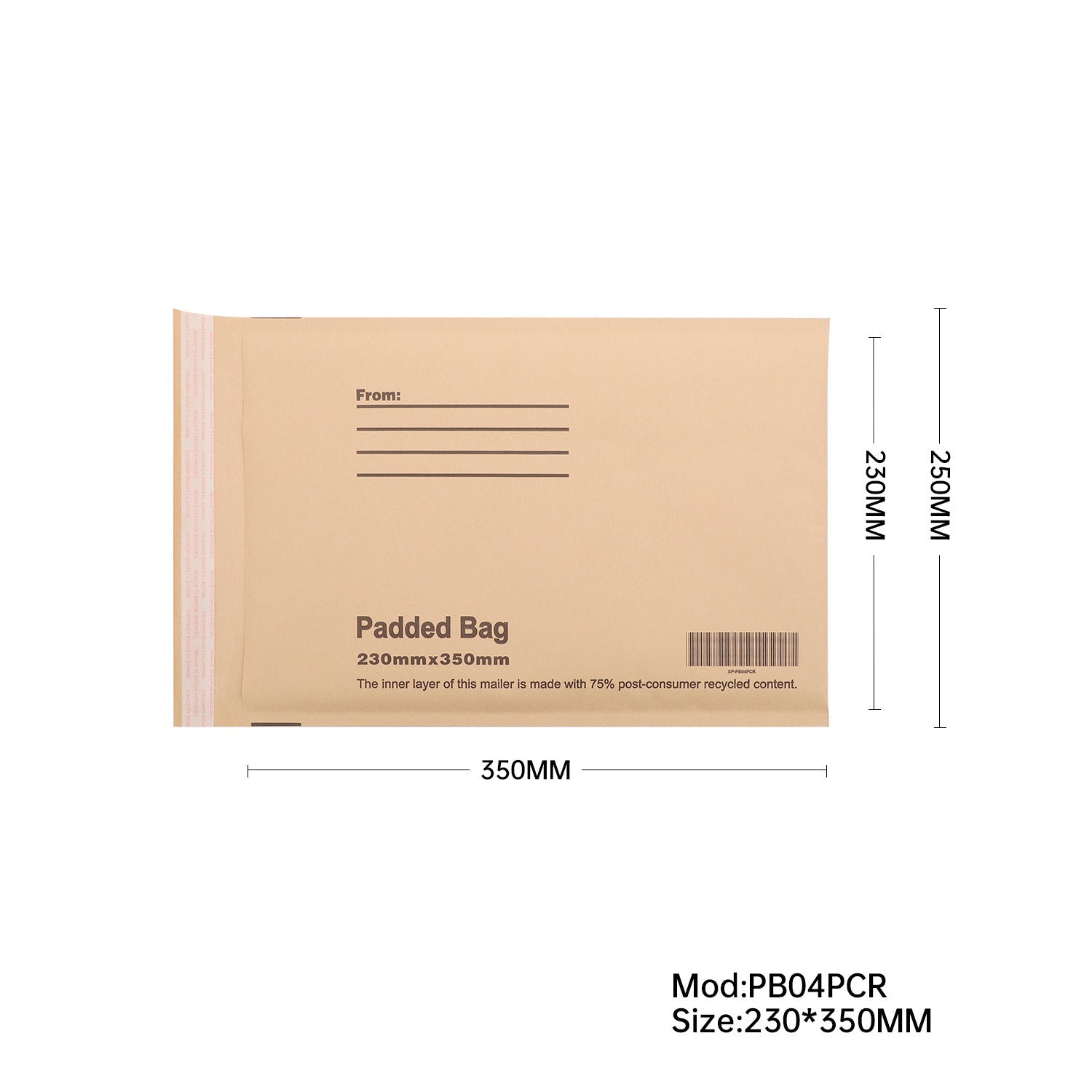 Bubble Padded Mailer with Address Lines (75% Post - Consumer Recycled Kraft) - PackQueen