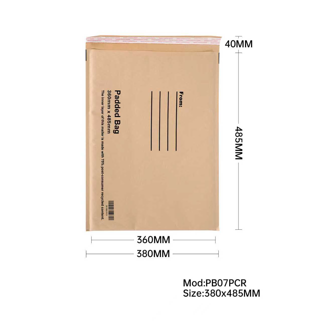 Bubble Padded Mailer with Address Lines (75% Post - Consumer Recycled Kraft) - PackQueen
