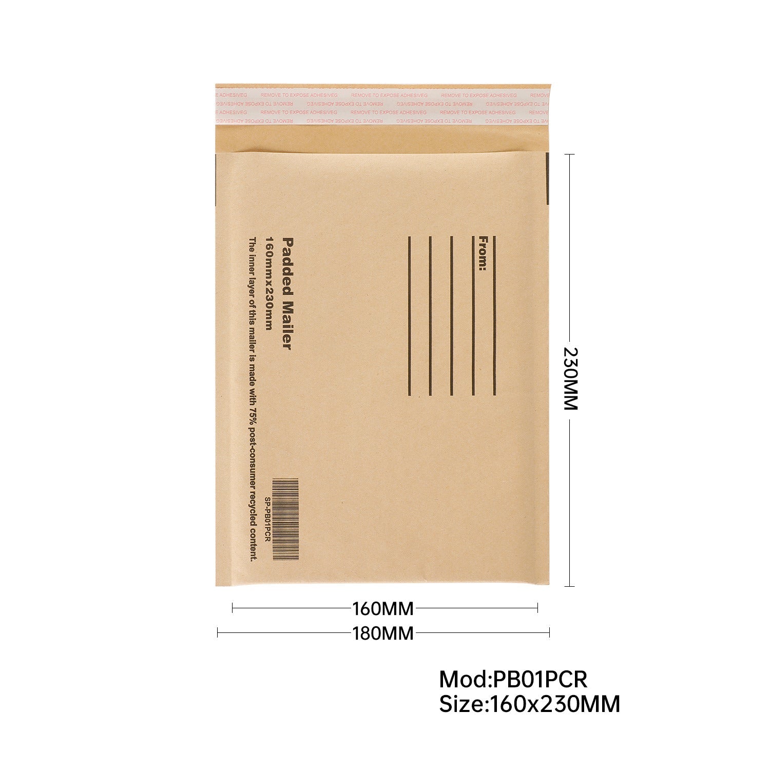 Bubble Padded Mailer with Address Lines (75% Post - Consumer Recycled Kraft) - PackQueen