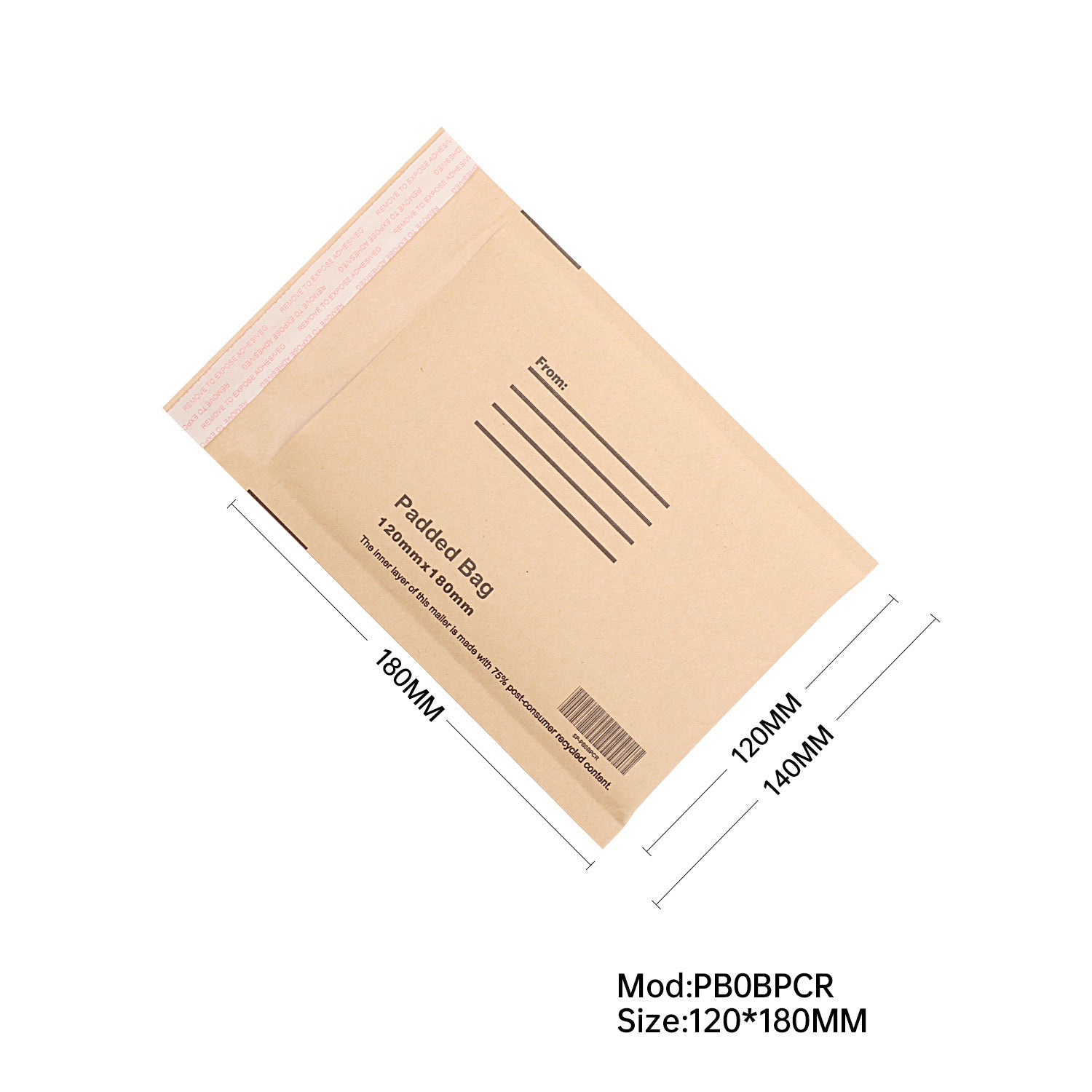 Bubble Padded Mailer with Address Lines (75% Post - Consumer Recycled Kraft) - PackQueen