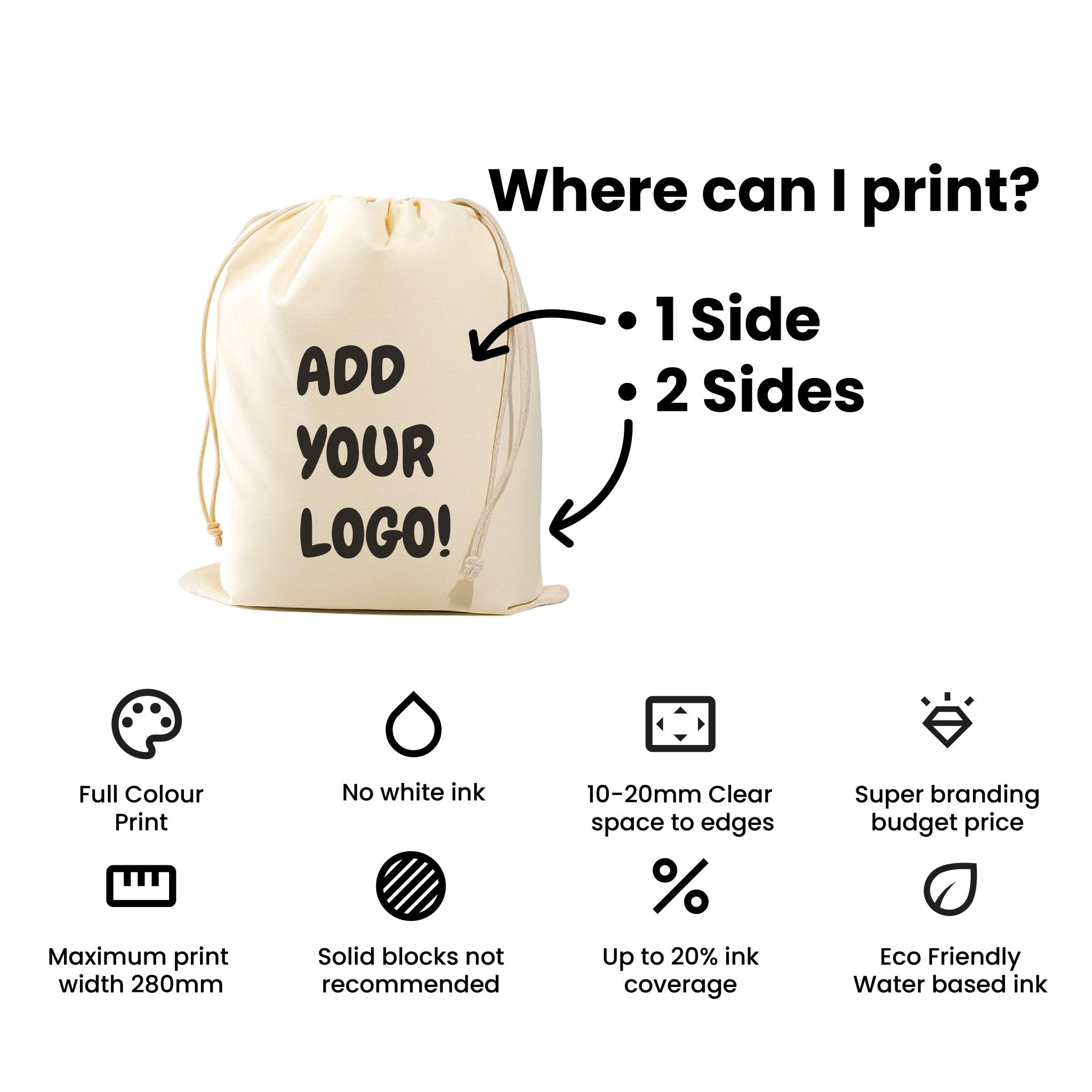 Calico Drawstring Bags - Custom or Plain - Made with Certified Organic Cotton - PackQueen