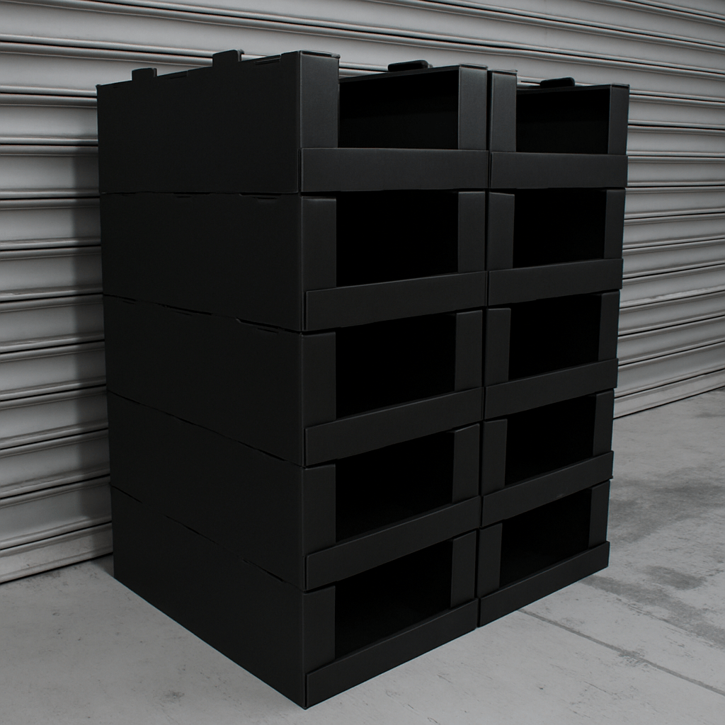 Corflute Stackable Pick Bin Boxes Black - Standard Size - PackQueen