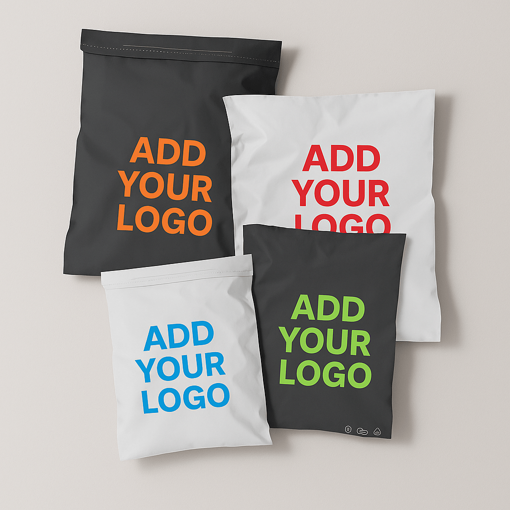 Custom Printed 80% Recycled Plastic or Home Compostable Courier Mailing Bags - 4 Sizes - PackQueen