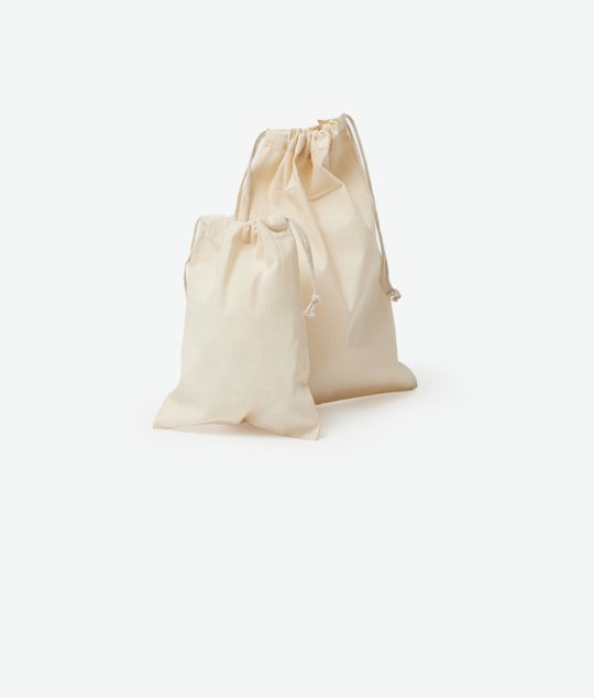Plain small calico drawstring bag and plain large calico drawstring bag