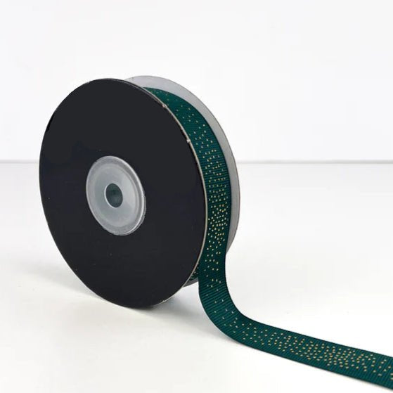 Grosgrain Ribbon 20mm X 20metres - Gold Dots Hunter Green - PackQueen