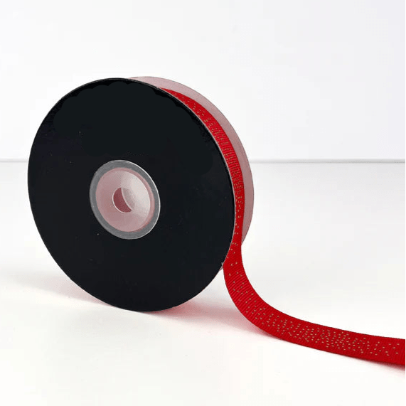 Grosgrain Ribbon 20mm X 20metres - Gold Dots Red - PackQueen