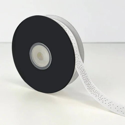 Grosgrain Ribbon 20mm X 20metres - Gold Dots White - PackQueen