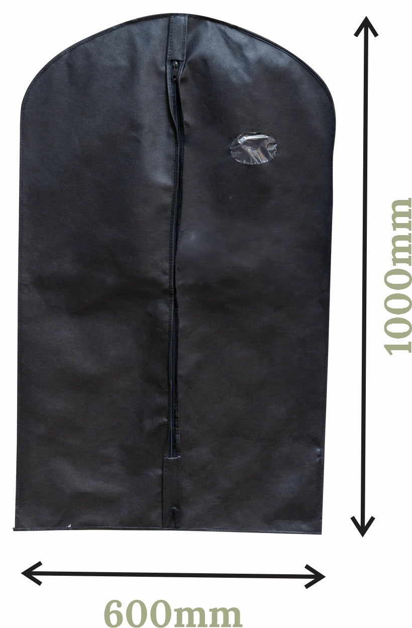 Non Woven Black Garment Bag/Suit Cover - 100 Pack - PackQueen