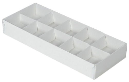 SAMPLE - 10 Pack Chocolate Box/Rectangle 10 Gift Box with Clear Lid - Smooth White Paperboard (Optional Lid) - PackQueen