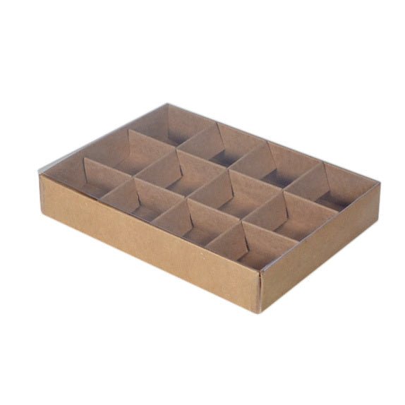 SAMPLE - 12 Pack Chocolate/Rectangle 12 Gift Box with Clear Lid - Kraft Brown Paperboard (Optional Lid) - PackQueen