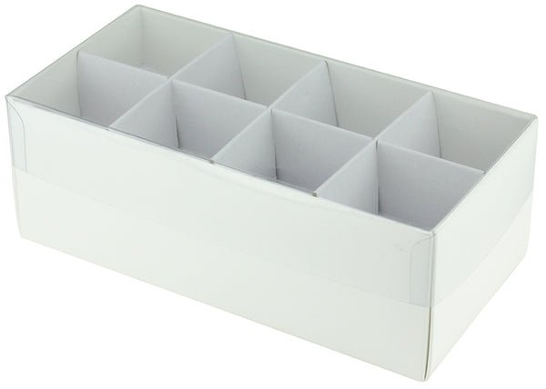 SAMPLE - 16 Pack Chocolate/Rectangle 16 Gift Box with Clear Lid - Smooth White Paperboard (Optional Lid) - PackQueen