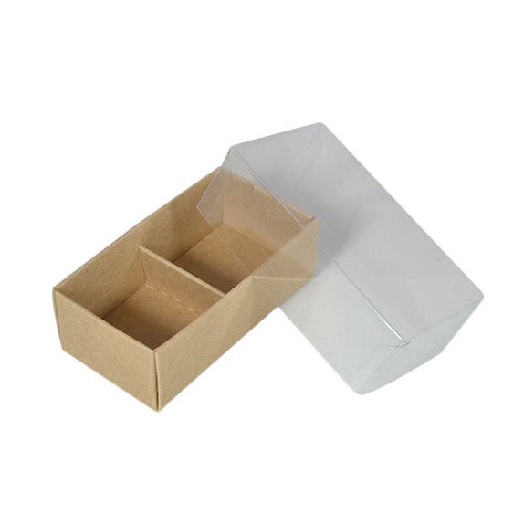 SAMPLE - 2 Pack Chocolate Box with Clear Lid - Kraft Brown Paperboard (285gsm) (Base, Insert & Clear Lid) - PackQueen