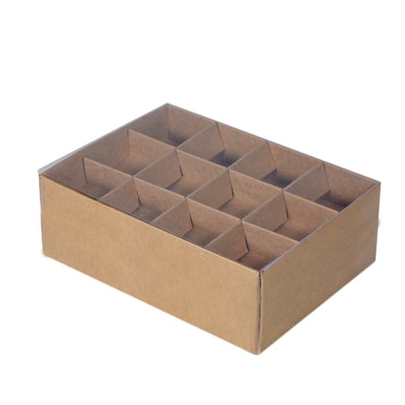 SAMPLE - 24 Pack Chocolate/Rectangle 24 Gift Box with Clear Lid - Kraft Brown Paperboard (Optional Lid) - PackQueen