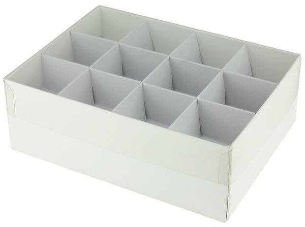SAMPLE - 24 Pack Chocolate/Rectangle 24 Gift Box with Clear Lid - Smooth White Paperboard (Optional Lid) - PackQueen