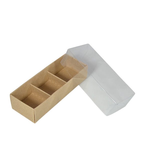 SAMPLE - 3 Pack Chocolate Box with Clear Lid - Kraft Brown Paperboard (Base, Insert & Clear Lid) - PackQueen