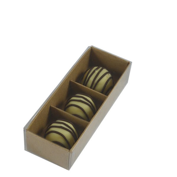 SAMPLE - 3 Pack Chocolate Box with Clear Lid - Kraft Brown Paperboard (Base, Insert & Clear Lid) - PackQueen