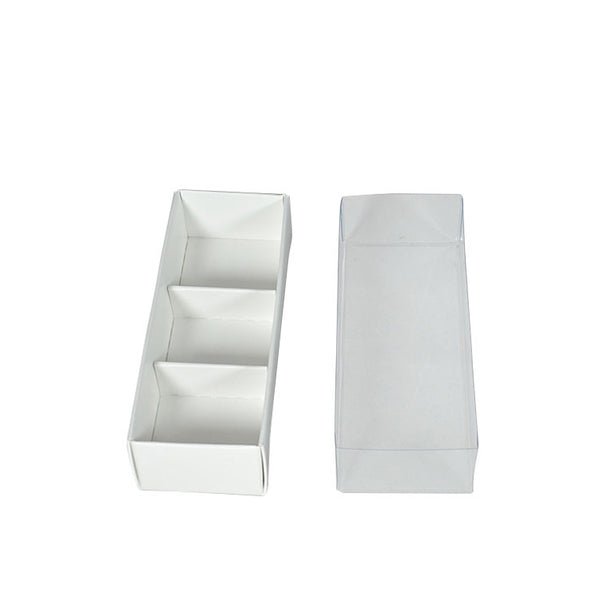 SAMPLE - 3 Pack Chocolate Box with Clear Lid - Smooth White Paperboard (Base, Insert & Clear Lid) - PackQueen
