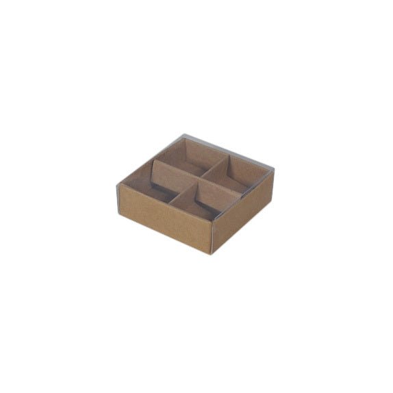 SAMPLE - 4 Pack Chocolate/Square 82mm Gift Box with Clear Lid - Kraft Brown Paperboard (Optional Insert) - PackQueen