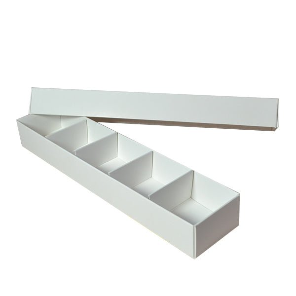 SAMPLE - 5 Macaroon & Choc Box - Smooth White Paperboard (Base, Insert & Lid) - PackQueen