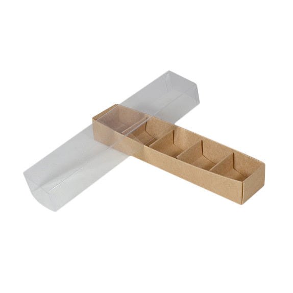 SAMPLE - 5 Pack Chocolate Box/Rectangle 5 Gift Box with Clear Lid - Kraft Brown Paperboard (Optional Insert) - PackQueen