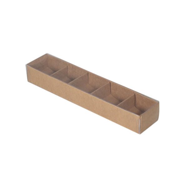 SAMPLE - 5 Pack Chocolate Box/Rectangle 5 Gift Box with Clear Lid - Kraft Brown Paperboard (Optional Insert) - PackQueen