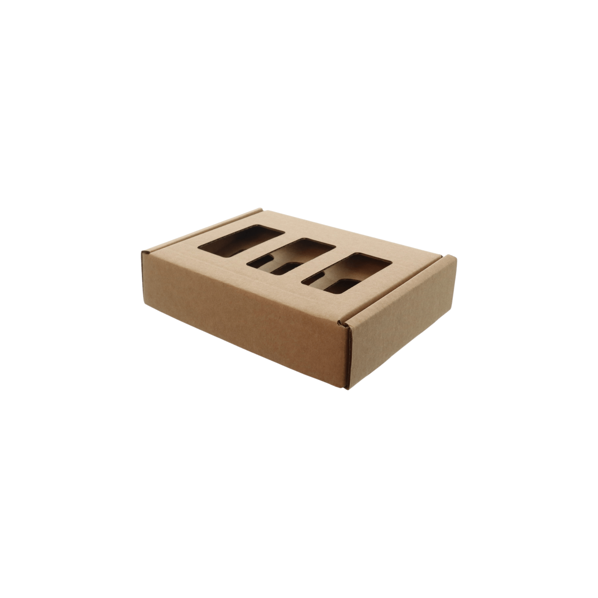 SAMPLE - B Flute - Three Window Gift Box 28698 - Kraft Brown - PackQueen