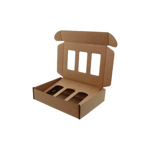SAMPLE - B Flute - Three Window Gift Box 28698 - Kraft Brown - PackQueen