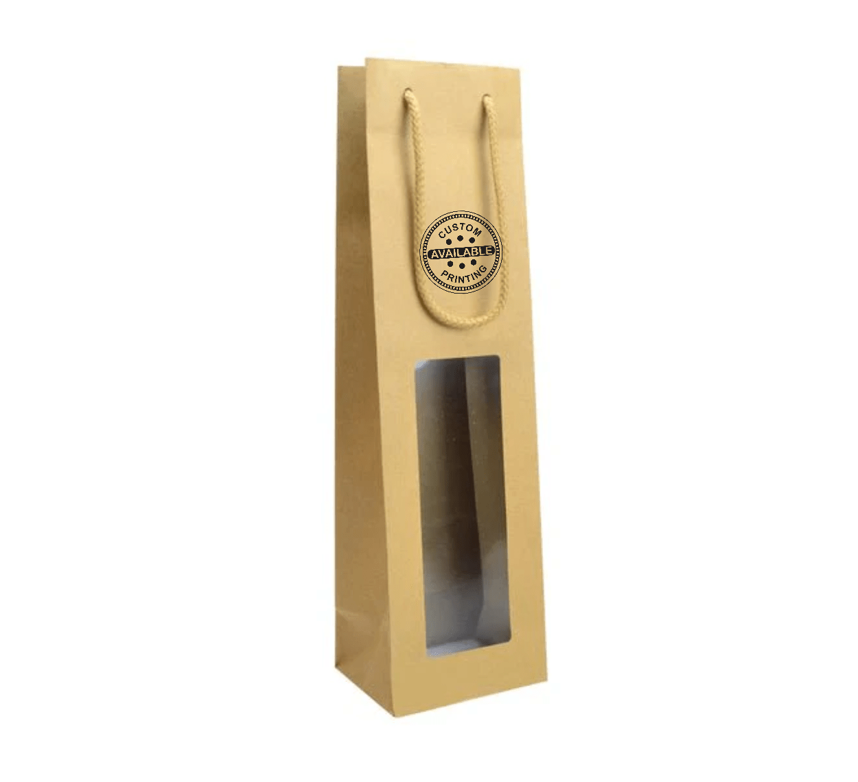 Single Window - Paper Wine Bag Kraft Brown with Window - 100 PACK - PackQueen