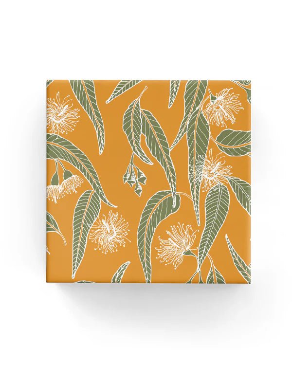 Wrapping Paper - 600mm x 40metres - Gum Leaves - Green & Mustard - PackQueen