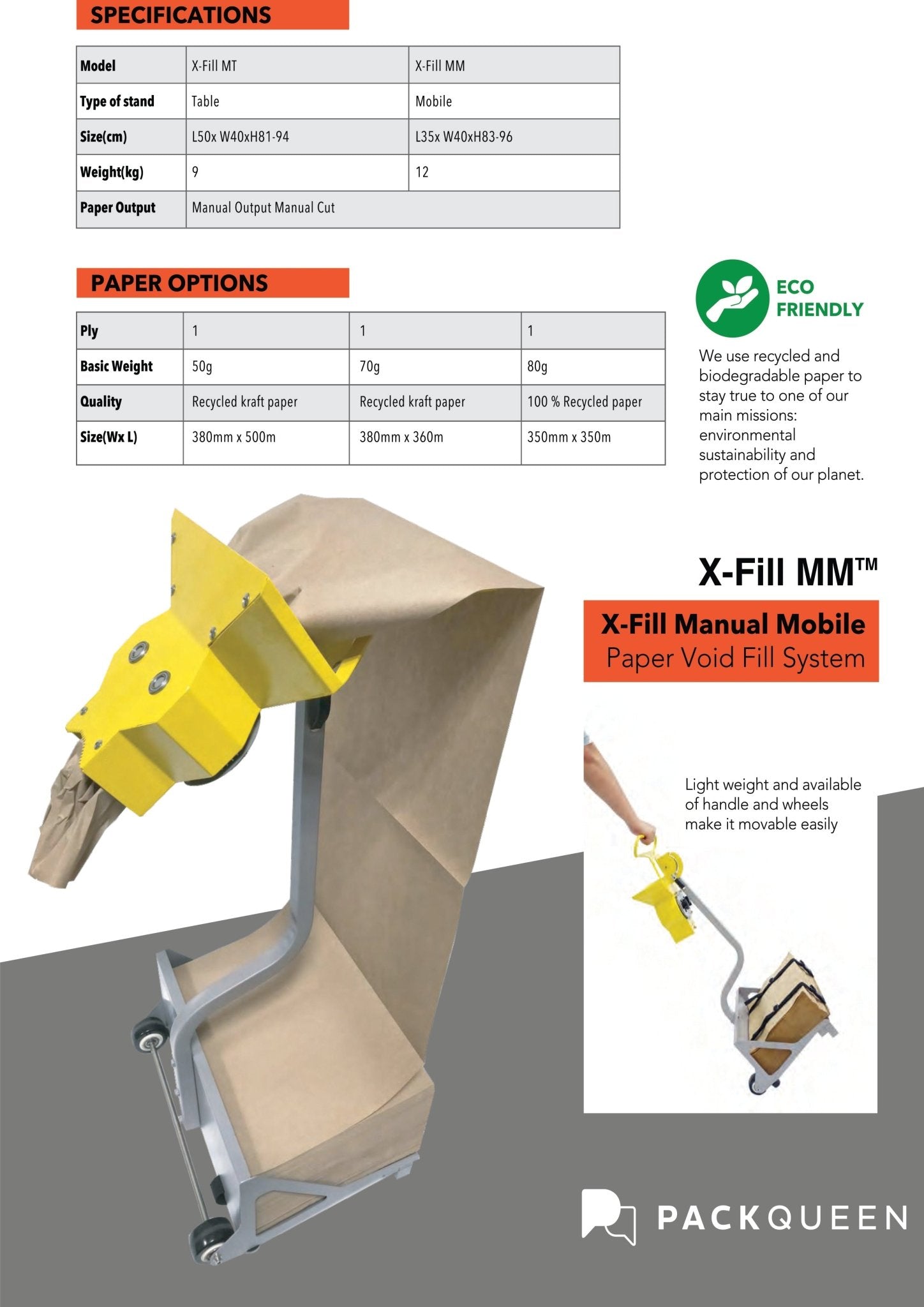 XFM - 100M (X - Fill Manual Paper Void Fill Machine, Mobile Stand) - PackQueen