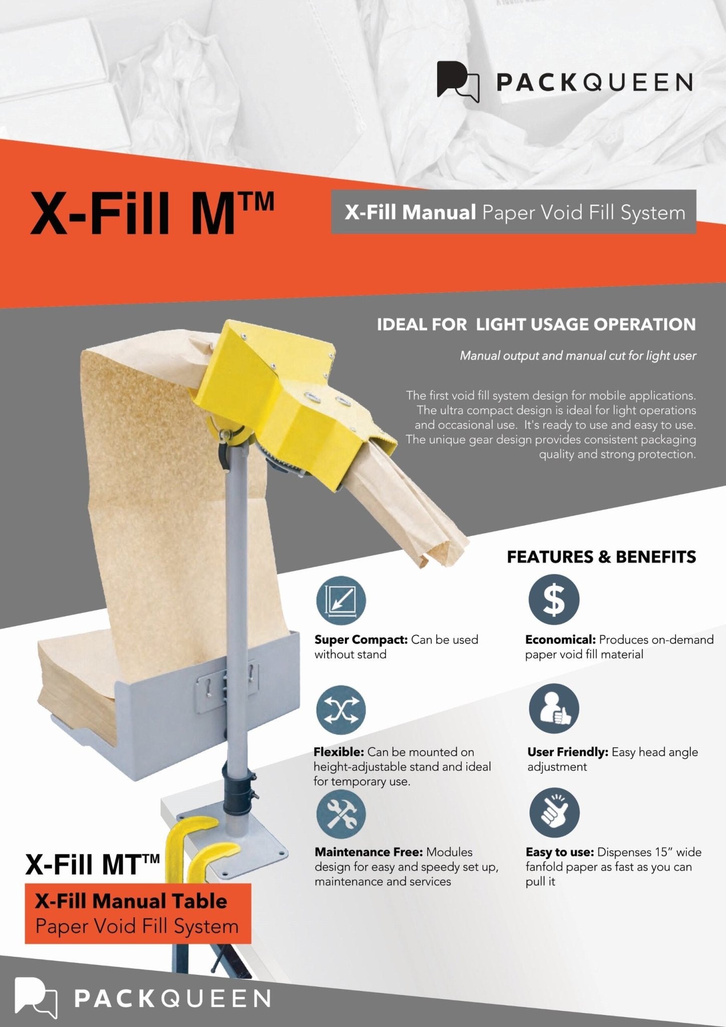 XFM - 100M (X - Fill Manual Paper Void Fill Machine, Mobile Stand) - PackQueen