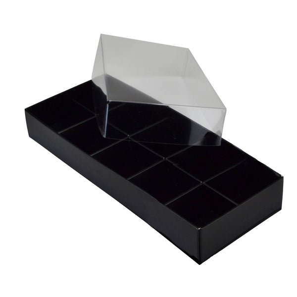10 Pack Chocolate Box with Clear Lid - Paperboard (285gsm) (Base, Inserts & Clear Lid) - PackQueen