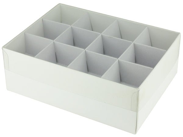 24 Pack Chocolate Box with Clear Lid - Paperboard (285gsm) (Base, Inserts & Clear Lid) - PackQueen