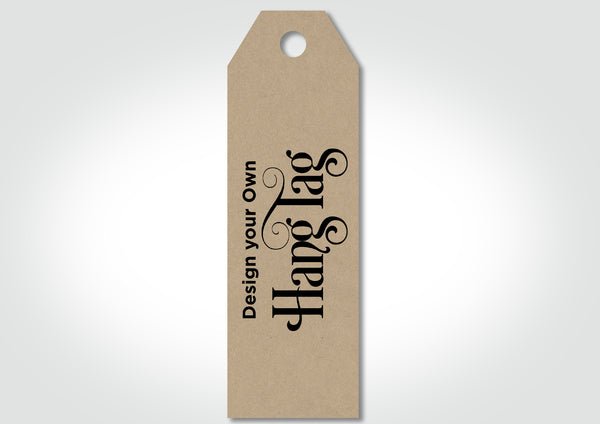 Custom Hang Tags Beveled 50 x 155mm - Kraft Brown with One Colour Black Print (400gsm) - PackQueen