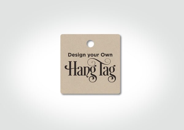 Custom Hang Tags Square 80 x 80mm - Kraft Brown with One Colour Black Print (400gsm) - PackQueen
