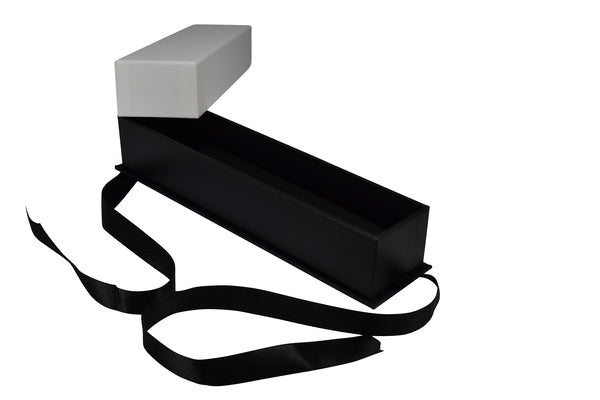 CUSTOM PRINTED Rigid Cardboard Bracelet Jewellery Box - Black & White with Bow - PackQueen