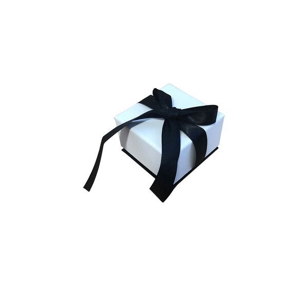 CUSTOM Rigid Black & White with Bow Small Jewellery Box (with removable black/white reversible leatherette foam insert) - PackQueen