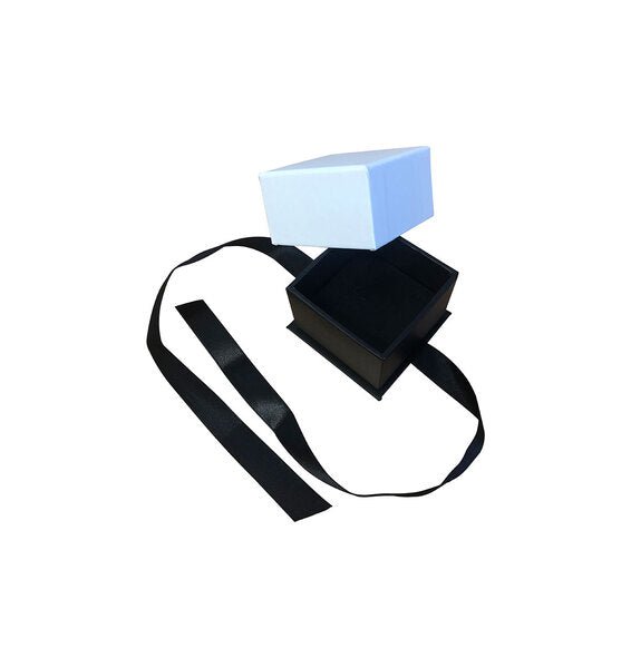 CUSTOM Rigid Black & White with Bow Small Jewellery Box (with removable black/white reversible leatherette foam insert) - PackQueen