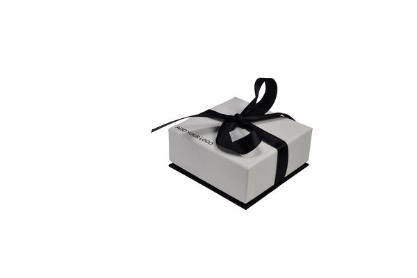 CUSTOM Rigid Black & White with Bow Square Jewellery Box (with removable black/white reversable velvet foam insert) - PackQueen