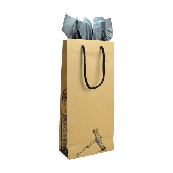 Double Cork Screw - Paper Wine Bag Kraft Brown - 100 PACK - PackQueen