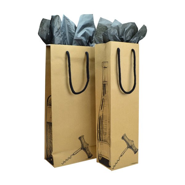 Double Cork Screw - Paper Wine Bag Kraft Brown - 100 PACK - PackQueen