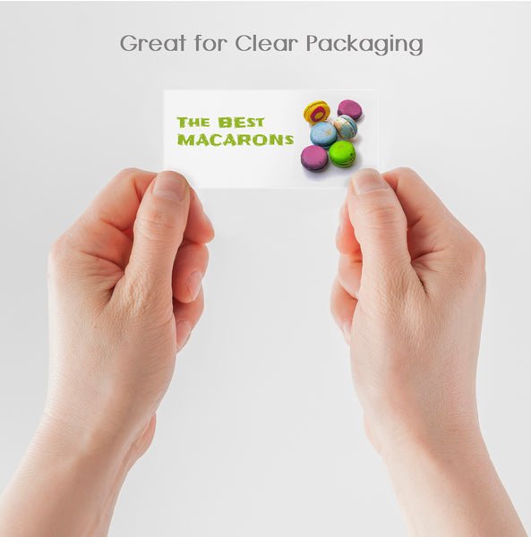 RECTANGLE Poly Laser Clear Gloss Permanent Labels (75mm x 34mm Supplied Flat on A4 Sheet) - PackQueen